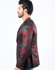 Men's Double Button Burgundy Woven Printed Blazer