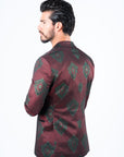Men's Double Button Burgundy Woven Printed Blazer
