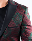Men's Double Button Burgundy Woven Printed Blazer