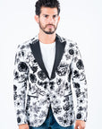 Men's Double Button White Woven Printed Blazer