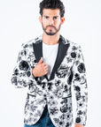 Men's Double Button White Woven Printed Blazer