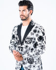Men's Double Button White Woven Printed Blazer