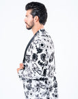 Men's Double Button White Woven Printed Blazer