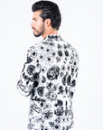 Men's Double Button White Woven Printed Blazer