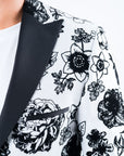 Men's Double Button White Woven Printed Blazer