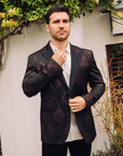 Men's Double Button Black Woven Printed Blazer
