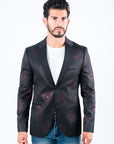 Men's Double Button Black Woven Printed Blazer