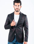 Men's Double Button Black Woven Printed Blazer