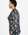 Men's Double Button Black Woven Printed Blazer