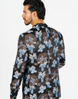 Men's Double Button Black Woven Printed Blazer