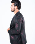 Men's Double Button Black Woven Printed Blazer
