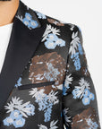 Men's Double Button Black Woven Printed Blazer