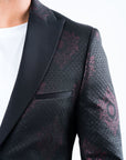 Men's Double Button Black Woven Printed Blazer