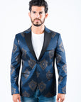 Men's Double Button Navy Woven Printed Blazer
