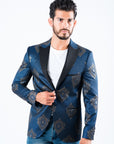 Men's Double Button Navy Woven Printed Blazer