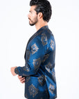 Men's Double Button Navy Woven Printed Blazer