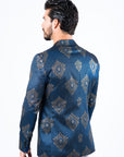 Men's Double Button Navy Woven Printed Blazer