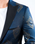 Men's Double Button Navy Woven Printed Blazer