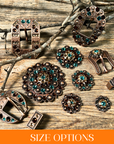 Copper Teal - Champagne - Topaz - Crystal Conchos Sizes from 1"-3" and Buckles