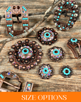 Copper Topaz - Turquoise - AB - Crystal Conchos Sizes from 1"-3" and Buckles