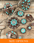 Copper Turquoise - Clear - Crystal Conchos Sizes from 1"- 3" and Buckles