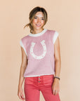 The Woven Horseshoe Sweater Vest in Pink