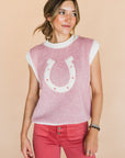 The Woven Horseshoe Sweater Vest in Pink