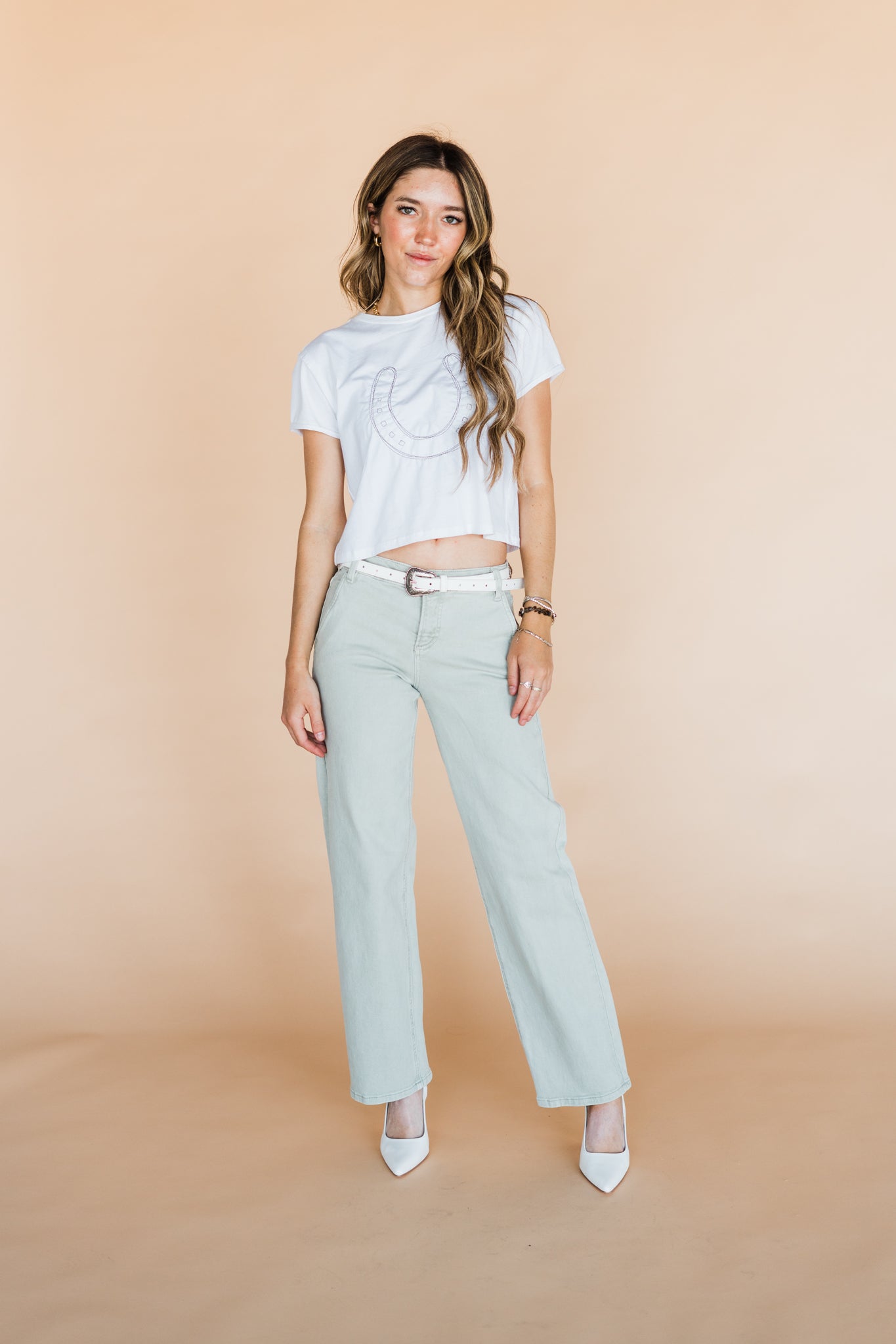 The Talia Western Concho Belt in White