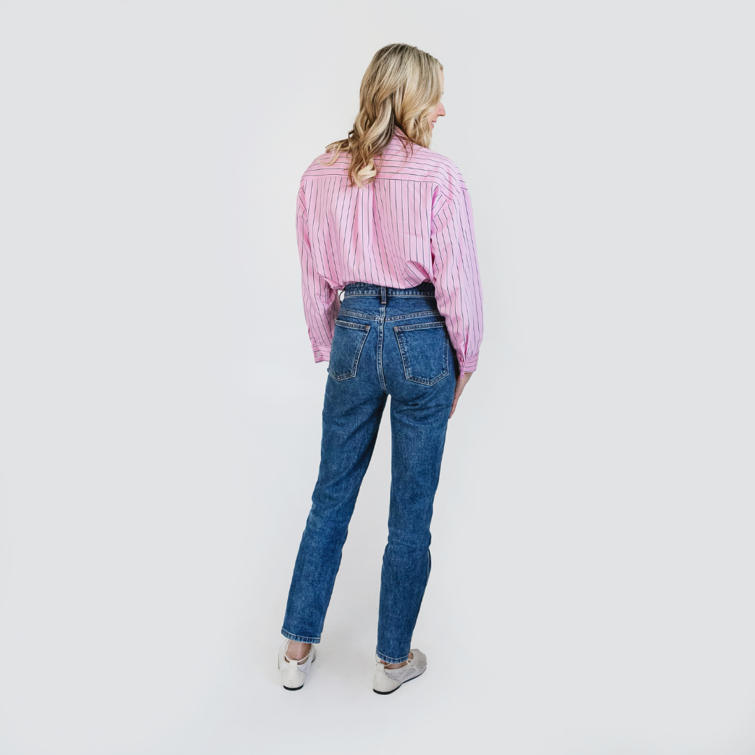 MASON'S DAUGHTER | the Cropped Cuff Boyfriend Shirt, Pink Striped Poplin