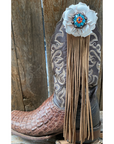 Boot Cuff Jewelry -White Leather Flower - Concho - Fringe