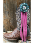 Boot Cuff Jewelry - Teal Leather Flower - Concho - Fringe