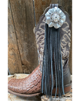Boot Cuff Jewelry - Silver Leather Flower - Concho - Fringe