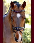 The Hayworth - Black Patent Snaffle with Burgundy Patent Piping & Removable Flash