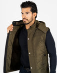Men's Olive Padded Hooded Vest w/ Faux Fur Lining