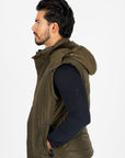 Men's Olive Padded Hooded Vest w/ Faux Fur Lining