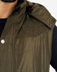 Men's Olive Padded Hooded Vest w/ Faux Fur Lining