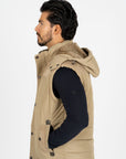 Men's Khaki Padded Hooded Vest w/ Faux Fur Lining