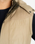 Men's Khaki Padded Hooded Vest w/ Faux Fur Lining