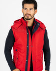 Men's Red Padded Hooded Vest w/ Faux Fur Lining