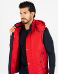 Men's Red Padded Hooded Vest w/ Faux Fur Lining