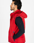 Men's Red Padded Hooded Vest w/ Faux Fur Lining