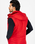 Men's Red Padded Hooded Vest w/ Faux Fur Lining