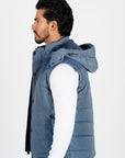 Men's Blue Padded Hooded Vest w/ Faux Fur Lining