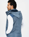 Men's Blue Padded Hooded Vest w/ Faux Fur Lining