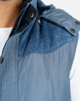 Men's Blue Padded Hooded Vest w/ Faux Fur Lining