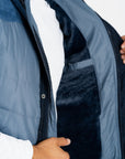 Men's Blue Padded Hooded Vest w/ Faux Fur Lining