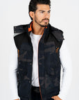 Men's Navy Army Print Padded Hooded Vest w/ Faux Fur Lining hi
