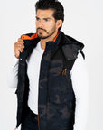 Men's Navy Army Print Padded Hooded Vest w/ Faux Fur Lining hi