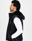 Men's Navy Army Print Padded Hooded Vest w/ Faux Fur Lining hi