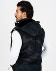 Men's Navy Army Print Padded Hooded Vest w/ Faux Fur Lining hi